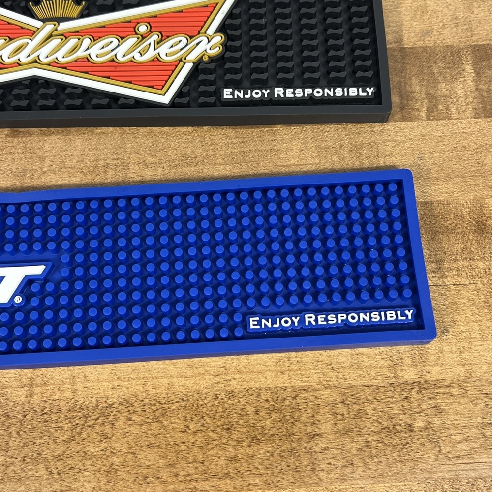 BUDWEISER BEER BUD LIGHT BOW TIE LOGO RAIL BEER BAR MAT RUNNER SPILL MAT LOT - Picture 6 of 13